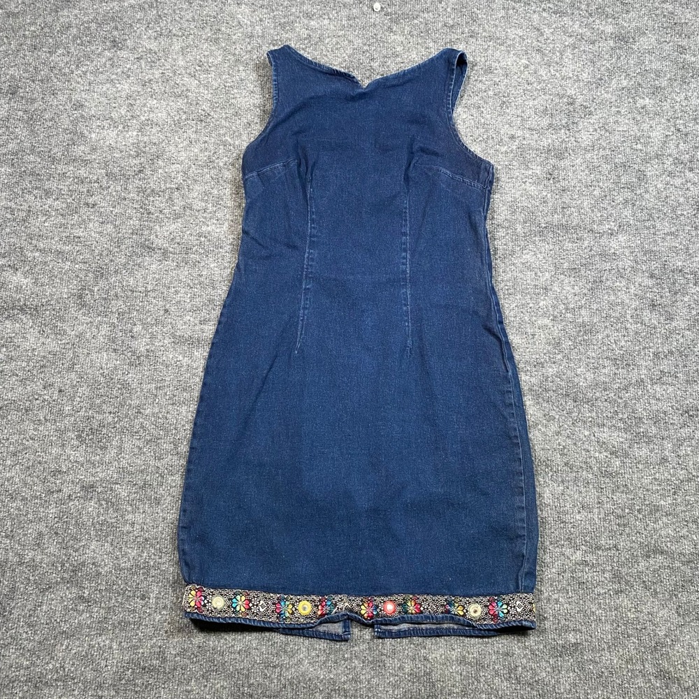 California Concepts Womens‎ Blue Denim Sleeveless Embroidered Hem Dress Size 8